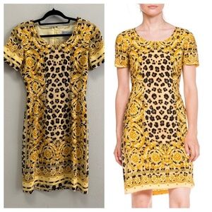Bloomingdales Vintage Designer Inspired Silk Yellow Gold Leopard Print Dress 14
